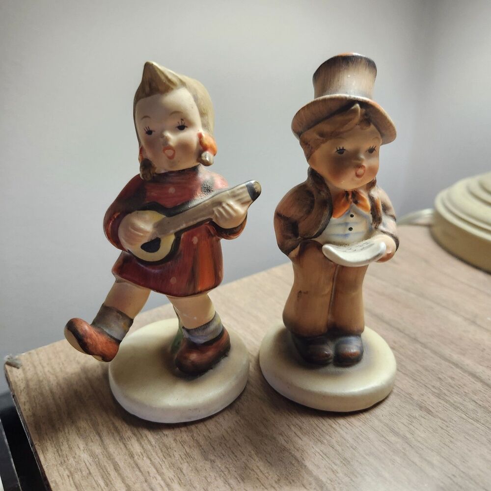 Vintage "The Strummer" & "Little Crooner" Boy & Girl Figurines Hummel Style